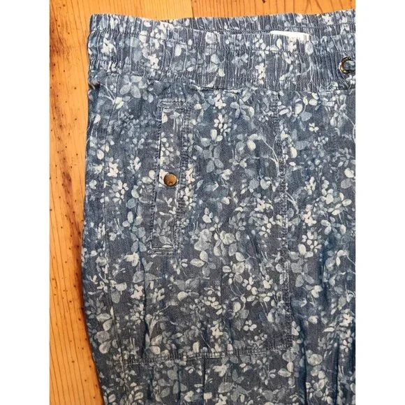 Tommy Hilfiger Womens M Floral Blue Chambray Ankle Pants Pull On Cottagecore - Picture 2 of 7